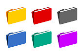 Folder icon set in different colors. Files in folders collection.