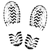 Footprint, silhouette vector. Shoe soles print. Foot print tread, boots, sneakers. Impression icon
