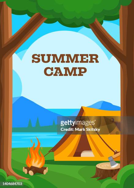 forest camp poster with orange tent