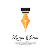 Fountain pen icon vintage style with gold pen