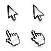 Four vector mouse pointers, two arrows and two hands