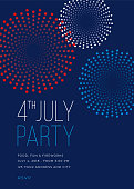 Fourth of July Party Invitation with Fireworks - Illustration