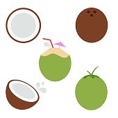 Fun Coconut Vector Illustration Set on White