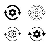 Gears and Rotating arrow vector icon Material