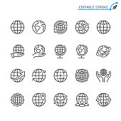 Globe line icons. Editable stroke. Pixel perfect.