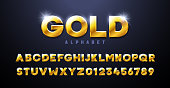 Gold Alphabet. Golden font 3d effect typography elements based on casinos, games, award and winning related subjects. Mettalic luxury and premium three dimensional typeface