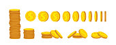 Gold coin stack flat cartoon set financial vector