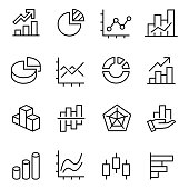 graphic and statistics icons set, editable vector stroke