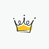 Graphic modernist element drawn by hand. royal crown of gold. Isolated on white background. Vector illustration