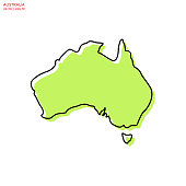 Green Map of Australia With Outline Vector Illustration Design Template. Editable Stroke.