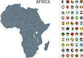 Grey map of Africa with flag against white background