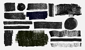 Grunge elements for social media. Set of Paintbrush, brush strokes templates. Design rectangle text boxes or speech bubbles. Vector dirty distress texture banners for social networks story and posts.