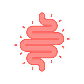 Gut constipation icon in flat style. Colitis vector illustration on white isolated background. Stomach business concept.