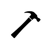Hammer icon. Black, minimalist icon isolated on white background.