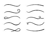 Hand drawn collection of curly swishes, swashes, swoops. Calligraphy swirl. Highlight text elements