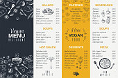 Hand drawn restaurant menu. Food cooking vintage template, doodle breakfast and diner cafe flyer. Vector menu card poster design