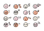 Handwritten facial expression and emotion icons.
