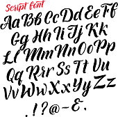 Handwritten latin alphabet. Cursive black letters. Vector fonts isolate on white background