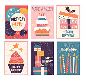 Happy birthday greeting card and invitation set
