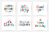 happy birthday vector set of cards with lettering