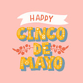 Happy Cinco de Mayo lettering text. Greeting typography font banner. Mexican festival invitation card. The 5th of May celebration event poster. Vector eps 10.