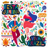 Happy colorful Festa Junina Viva Brazil poster