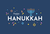 Happy Hanukkah colorful card with menorah. Vector