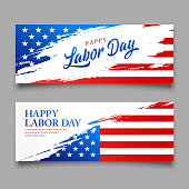 Happy Labor day flag of america vector, brush style banners