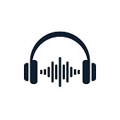 Headphones minimal icon with sound waves