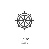 helm icon vector from nautical collection. Thin line helm outline icon vector illustration. Outline, thin line helm icon for website design and mobile, app development.