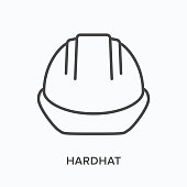 Helmet line icon. Vector outline illustration of safety hat, construction hardhat flat sign. Worker protective equipment thin linear pictogram