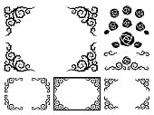 Illustration set of decorative thorn  frames and rose flower icons