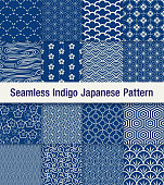 indigo japanese seamless pattern set