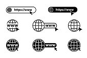 Internet. Www icon. Web site icon. Go to Website. Set of website or internet vector icon for apps and websites. Internet icons. Www with cursor.
