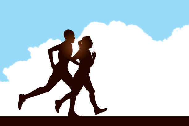 illustrations, cliparts, dessins animés et icônes de couple interracial fond de jogging - course à pied