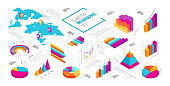 isometric 3D data graphs and diagram set