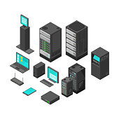 Isometric technology and banking icons. Flat vector illustration