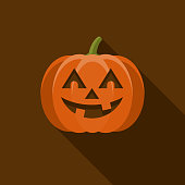 Jack O' Lantern Flat Design Halloween Icon with Side Shadow