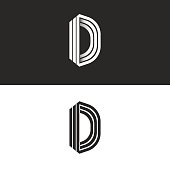 Letter D icon mockup isometric monogram, creative Idea perspective outline symbols, white thin parallel lines design element template