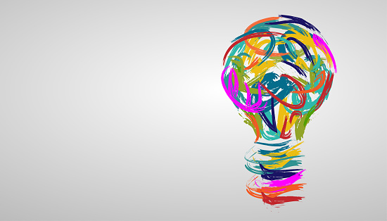 light bulb in various creative watercolors. modern design idea concept vector.