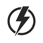 Lightning isolated vector icon. Electric bolt flash icon. Power energy symbol. Thunder icon. Circle concept.