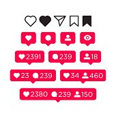 Like, comment, follower and notification Icons set. Social Media concept for interface. Vector illustration isolated on white background