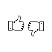 Like icon and dislike. Thumbs up and thumbs down. Black color. Modern concept. Linear stroke style. Simple stroke outline thin line design. Vector icons set