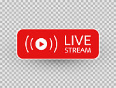 Live stream icon. Live streaming, video, news symbol on transparent background. Social media template. Broadcasting, online stream button. Social network sign. Vector illustration