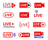 Live stream icon set, online broadcasting symbol