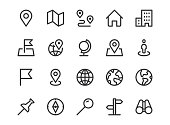 Location line icon. Minimal vector illustration with simple outline icons as map, pin, travel, gps, marker, globe, earth, destination and other business pictogram. Editable Stroke. Pixel Perfect