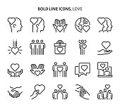 Love, bold line icons