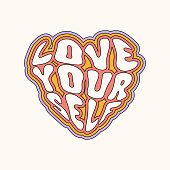 love yourself retro slogan heart shape