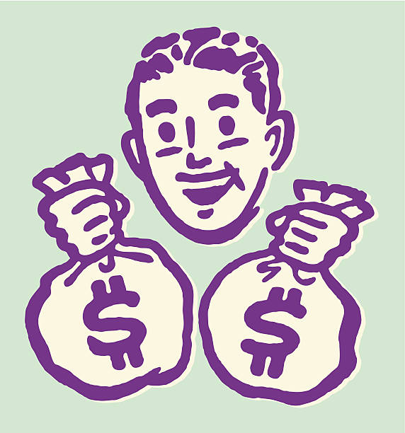 ilustraciones, imágenes clip art, dibujos animados e iconos de stock de hombre transporte de dos bolsas de dinero - bolsa de dinero
