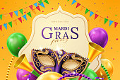 Mask carnival at mardi gras invitation flyer
